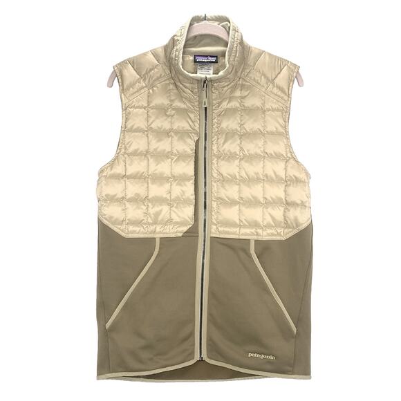 PATAGONIA Hybrid Down Vest Men Small Ash Tan Duck Puffer Pockets 31310 EUC - Picture 1 of 5